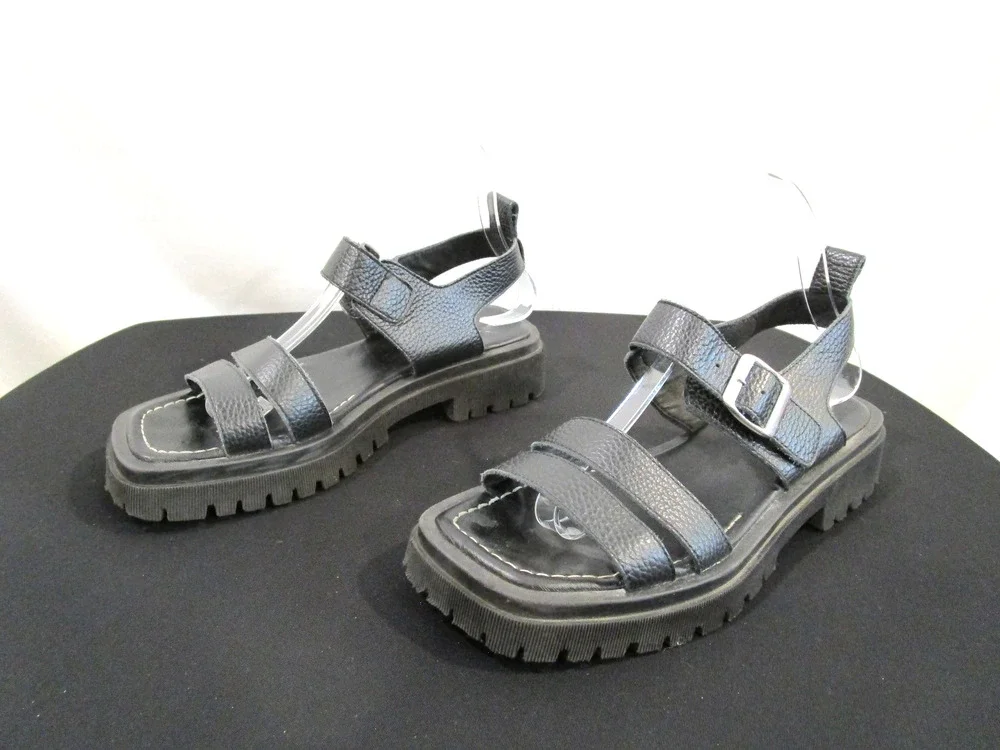 KMB Anthropologie Black Leather Chunky Platform Sandals Women 7US/37EU